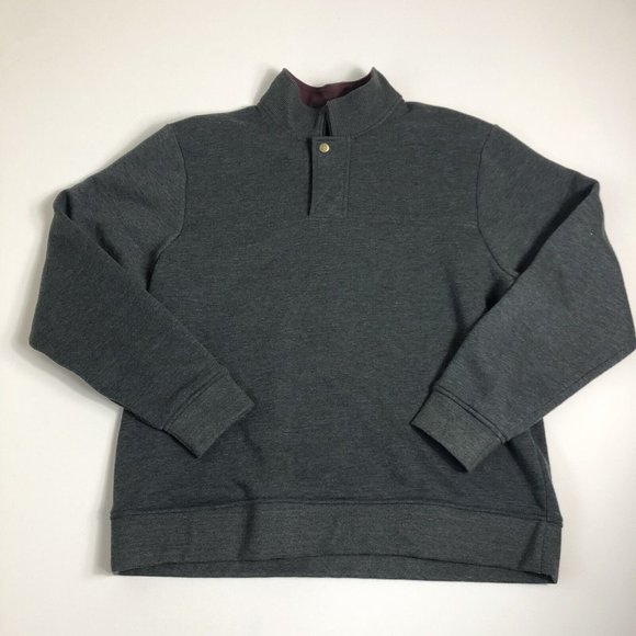 Orvis Men's XL Pullover Sweater‎ Quarter Zip Snap Button Cotton Gray Solid H43 - Picture 1 of 5